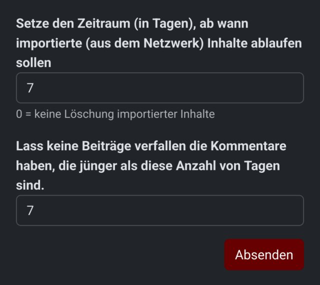 Screenshoot aus dem Adminmenü