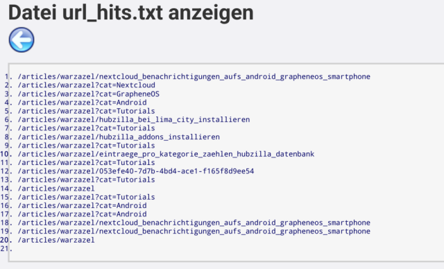 Screenshot der Textdatei in der alle aufgerufenen Links stehen